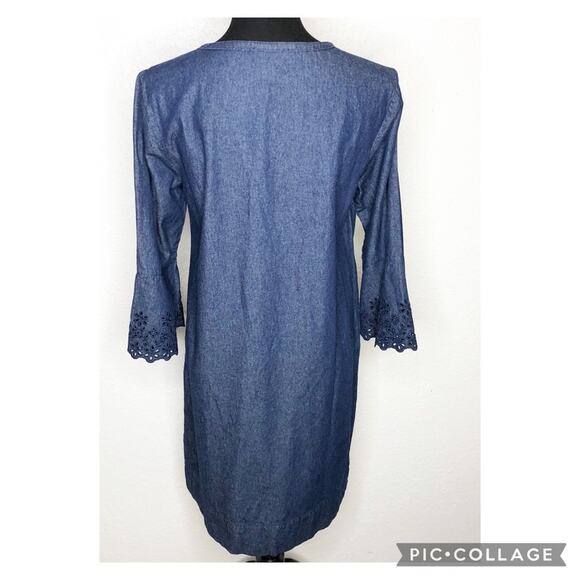 Draper James chambray denim blue ruffle front eyelet sleeve shift dress size 10 - Picture 14 of 15